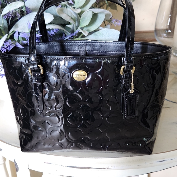 Coach Peyton F50540 OP Art Embossed Small Black Patent Leather Satchel - Picture 2 of 15